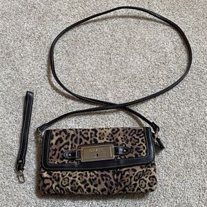 Chaps Leopard Print Crossbody with Black Trim